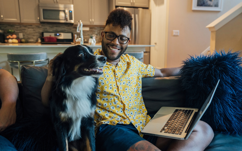 4 Happy man and his dog at home